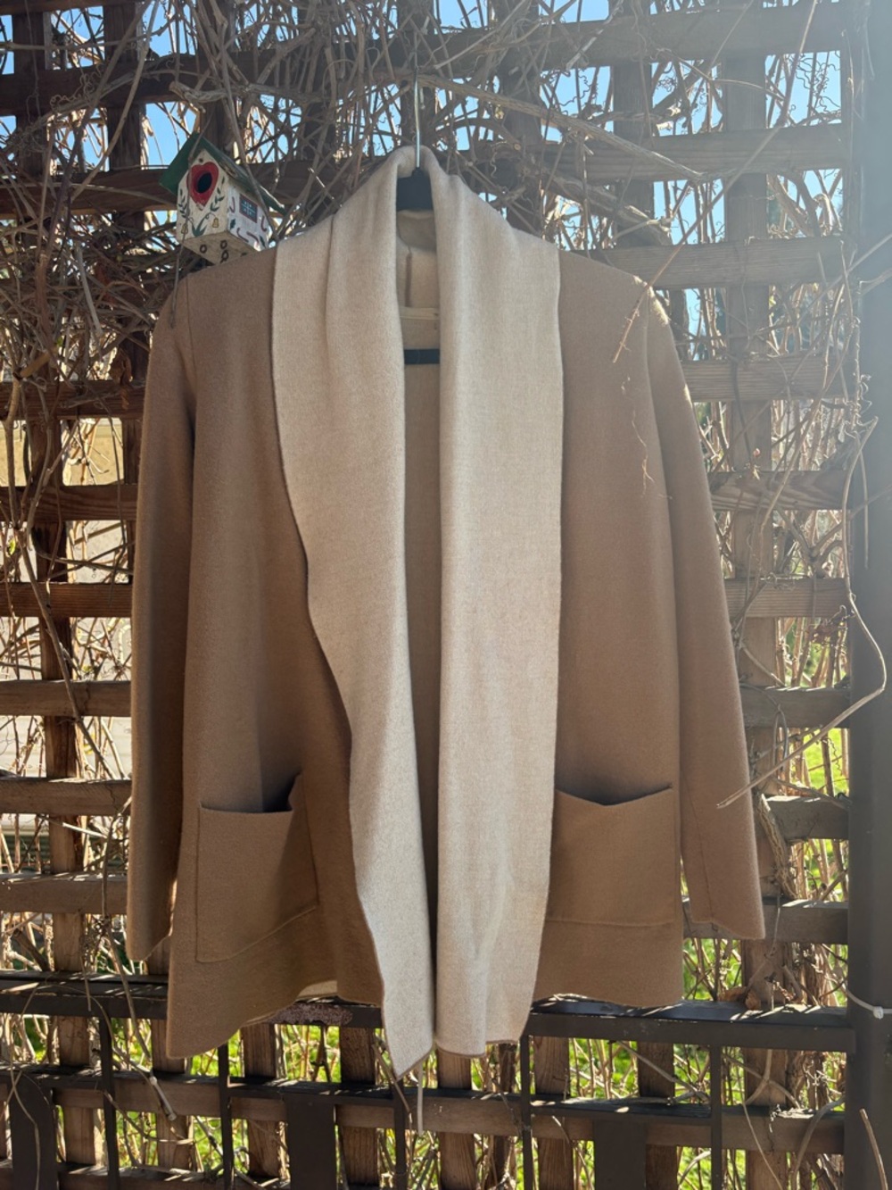Babaton Neutral Camel and Cream Reversible Cardigan